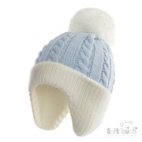 H714-BB: Blue Cable Knit Bucket Hat (0-12M)